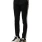 Black Wool Men Skinny Mid Waist Pants