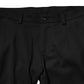Black Wool Men Skinny Mid Waist Pants