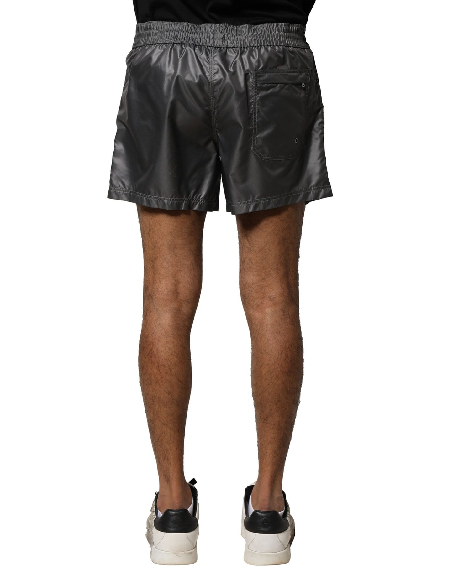 Gray Polyester Mid Waist Casual Bermuda Shorts
