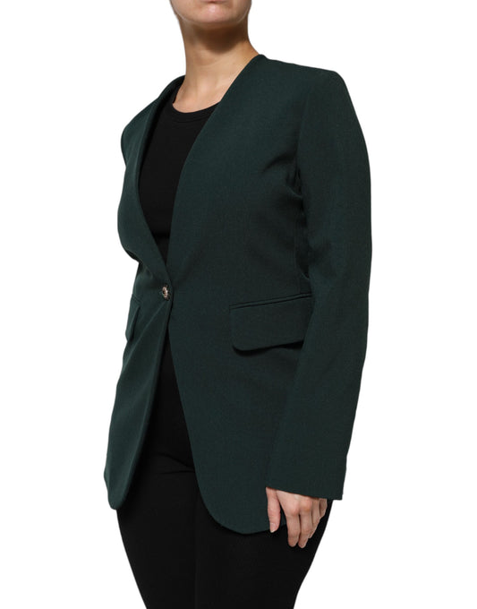 Green Single Breasted One Button Coat Jacket