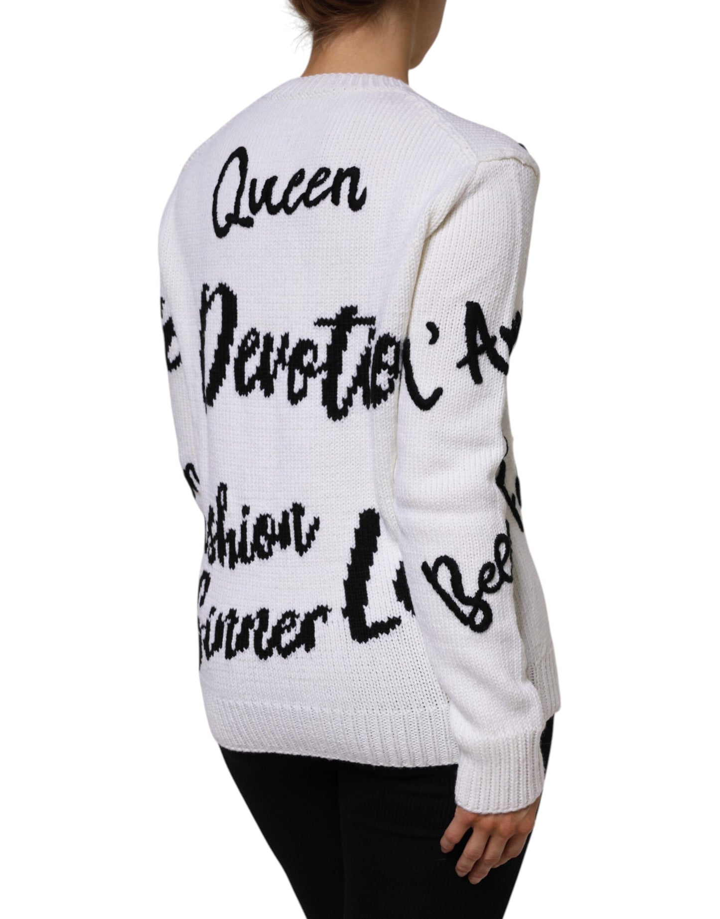 White Wool Knit Crew Neck Pullover Sweater