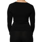 Black Square Neck Long Sleeves Pullover Top