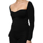 Black Viscose Long Sleeve Pullover Blouse Top
