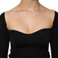 Black Viscose Long Sleeve Pullover Blouse Top