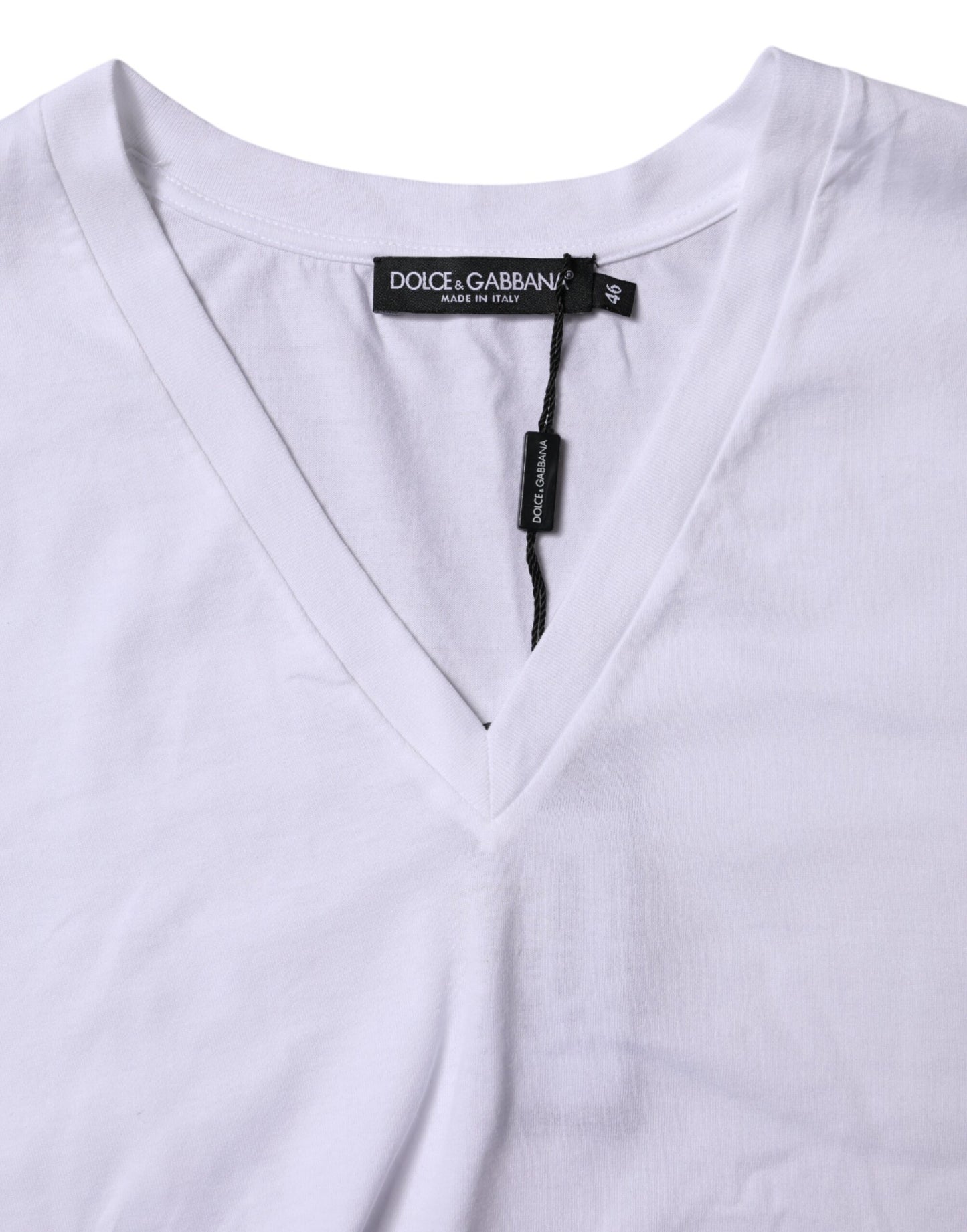 White Cotton Short Sleeves V-neck T-shirt
