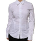 White Cotton Collared Long Sleeves Shirt Top