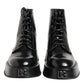 Black Leather Logo Ankle Boots Lace Up Shoes