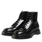 Black Leather Logo Ankle Boots Lace Up Shoes