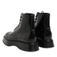 Black Leather Logo Ankle Boots Lace Up Shoes