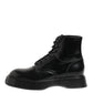 Black Leather Logo Ankle Boots Lace Up Shoes