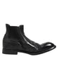 Black Leather Ankle Boots Slip On Shoes