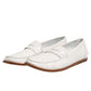 White Leather Loafers Moccasins Slip On Shoes