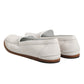 White Leather Loafers Moccasins Slip On Shoes