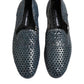 Blue Woven Leather Slip On Loafers Shoes