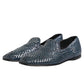 Blue Woven Leather Slip On Loafers Shoes