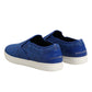 Blue Leather Lace Slip On Sneaker Shoes