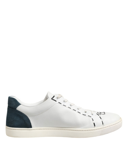 White Leather Printed Low Top Sneakers Shoes