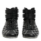 Black Quilted Leather Lace Up Sneakers Shoes