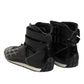 Black Quilted Leather Lace Up Sneakers Shoes