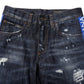 Dark Blue Tattered Skinny Denim Jeans