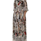 Multicolor Animal Print Silk Ascot Maxi Dress