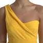 Yellow One Shoulder Slit Sheath Midi Dress