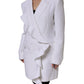 White Polyester Long Sleeves Ruffled Wrap Jacket