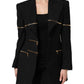 Black Wool Zipper Detailing Blazer Jacket