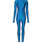 Blue Nylon Turtleneck Bodycon Jumpsuit Dress