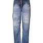 Blue Tattered Cotton Mid Waist Straight Denim Jeans