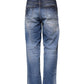 Blue Tattered Cotton Mid Waist Straight Denim Jeans