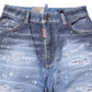 Blue Tattered Cotton Mid Waist Straight Denim Jeans