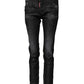 Black Washed Cotton Mid Waist Skinny Jeans