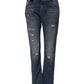 Blue Cotton Tattered Boyfriend Denim Jeans