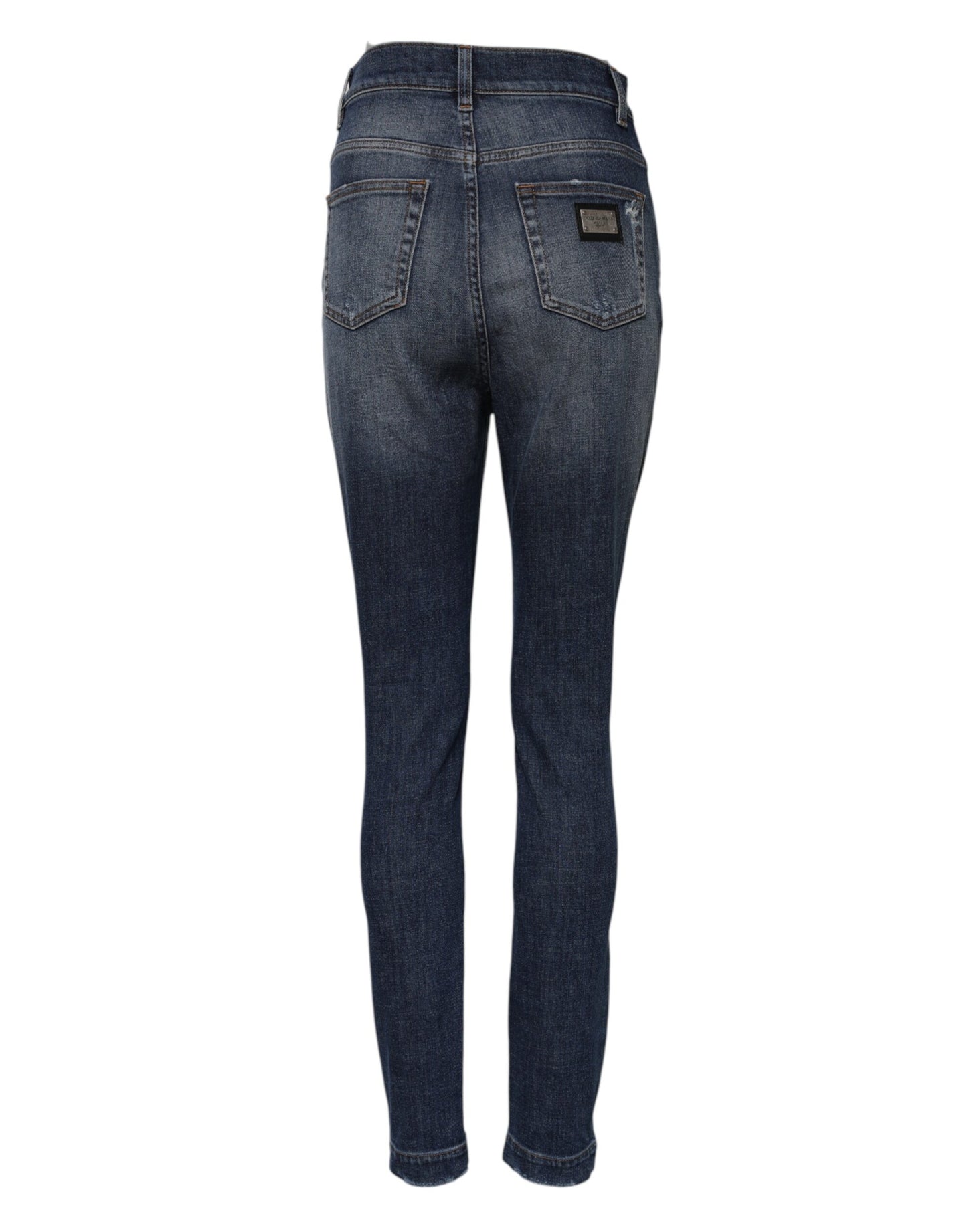Blue Washed Cotton High Waisted Denim Jeans