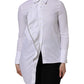 White Cotton Collared Long Sleeves Ruffle Top Shirt