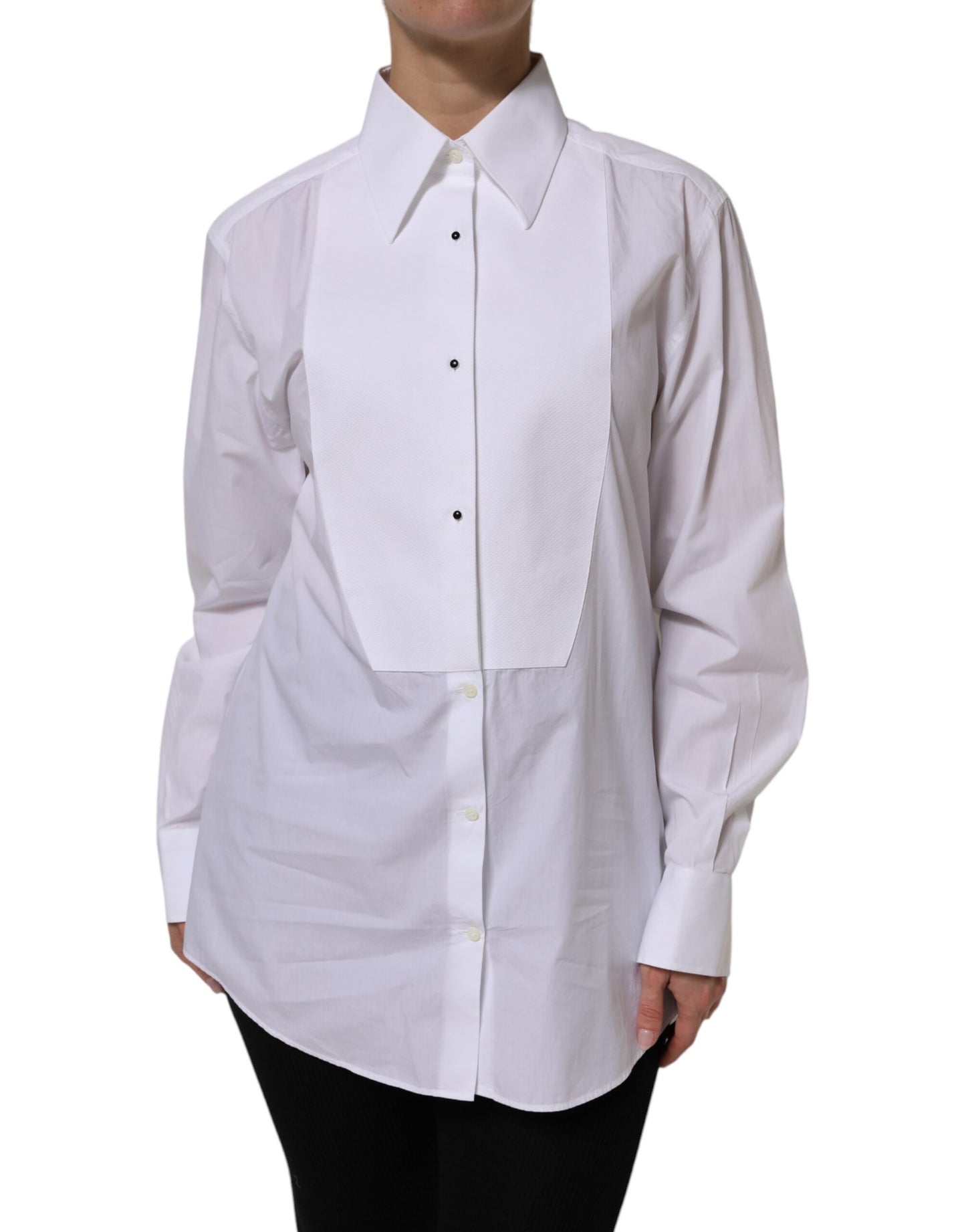 White Cotton Long Sleeves Collared Top Shirt
