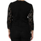 Black Nylon Lace Long Sleeve Blouse Top