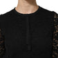Black Nylon Lace Long Sleeve Blouse Top