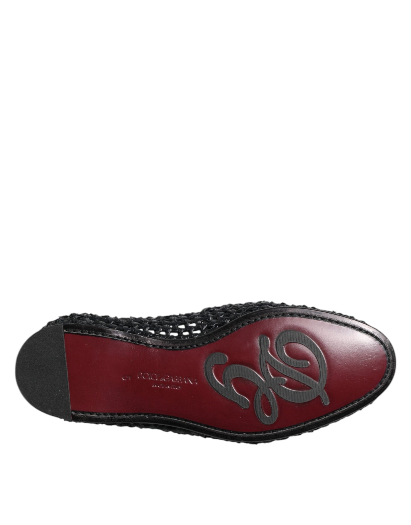 Black Woven Leather Slip On Loafers Men Shoes
