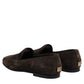 Brown Velvet Leather Slip On Loafers Shoes