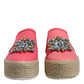 Pink Canvas Crystal Embellished Slip On Shoes