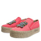 Pink Canvas Crystal Embellished Slip On Shoes