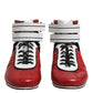 Red Quilted Leather Lace Up Sneakers Shoes