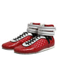 Red Quilted Leather Lace Up Sneakers Shoes