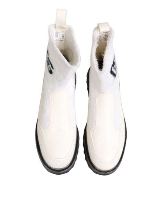 White Beige DG Logo Mid Calf Boots Shoes