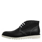 Black White Leather Ankle Boots Shoes