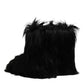 Black Faux Fur Mid Calf Boots Shoes
