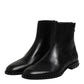 Black Leather Logo Ankle Boots Studded Shoes