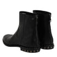 Black Leather Logo Ankle Boots Studded Shoes